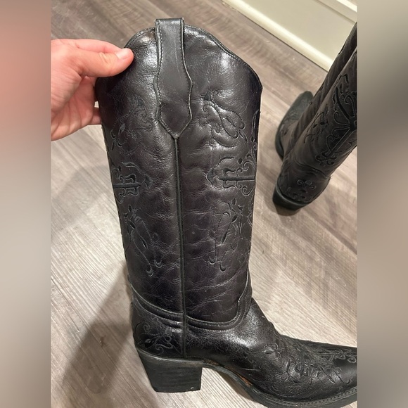 Circle G by Women's Black Filigree Embroidery Cowboy Snip Toe Boots size 8 - Picture 5 of 13